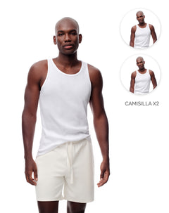 Camisilla slim rib algodón x2unds blanca hombre