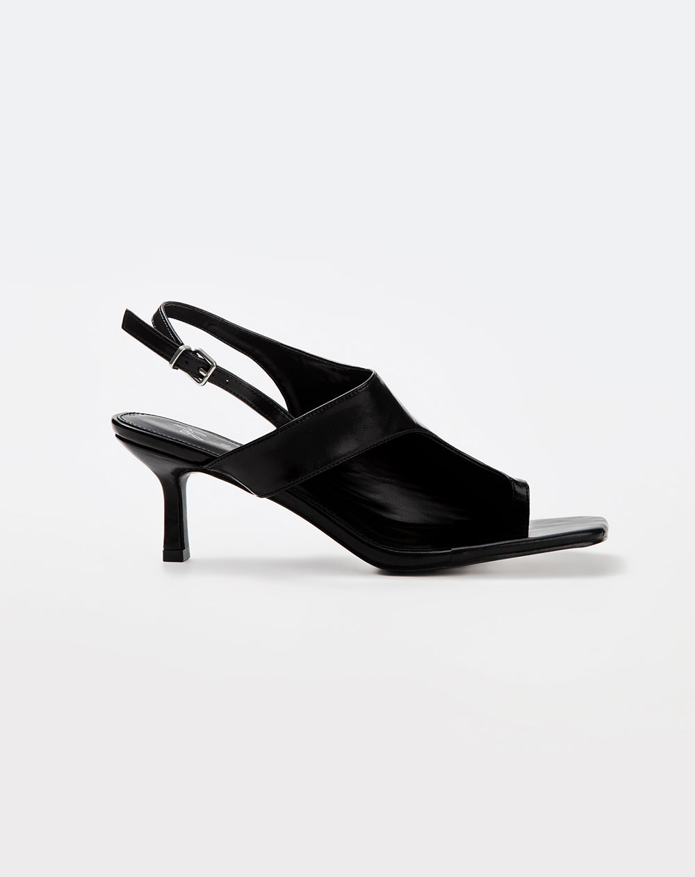 Sandalias slingback de tacón medio negras mujer