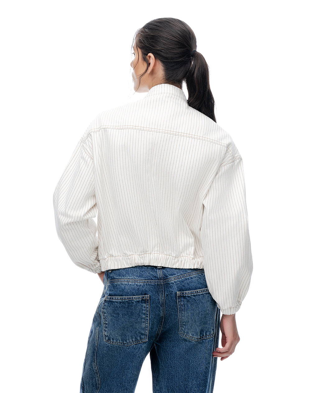 Chaqueta bomber oversized crudo rayas mujer