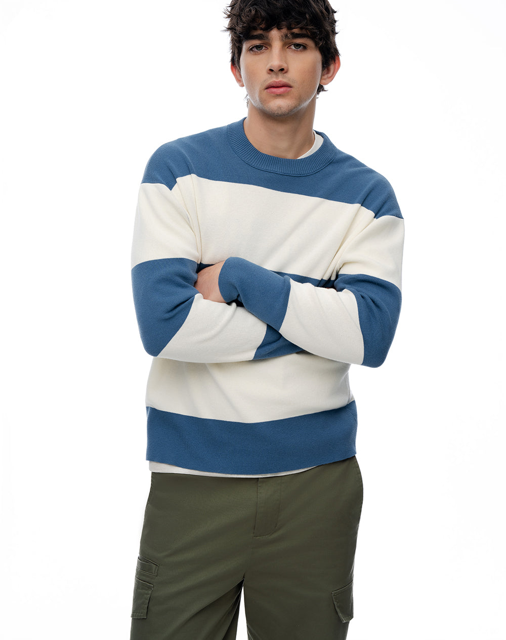 Buzo regular algodón tejido de punto azul rayas hombre