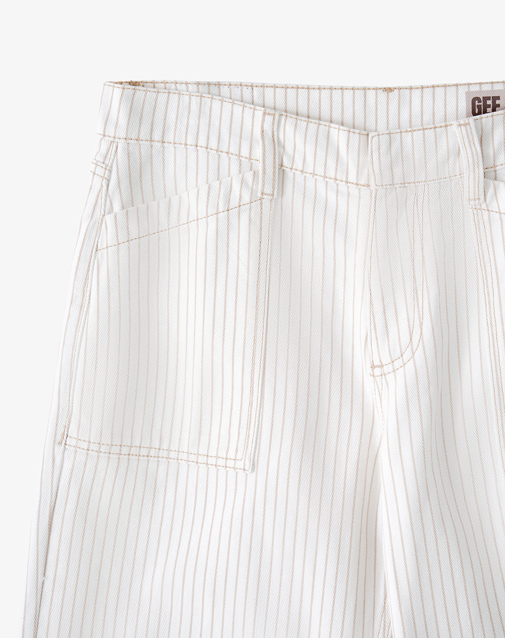 Jean flare tiro medio crudo rayas mujer