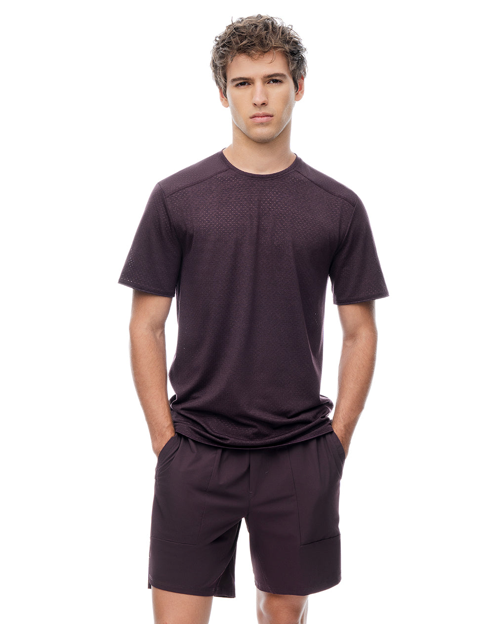Camiseta slim manga corta morado hombre