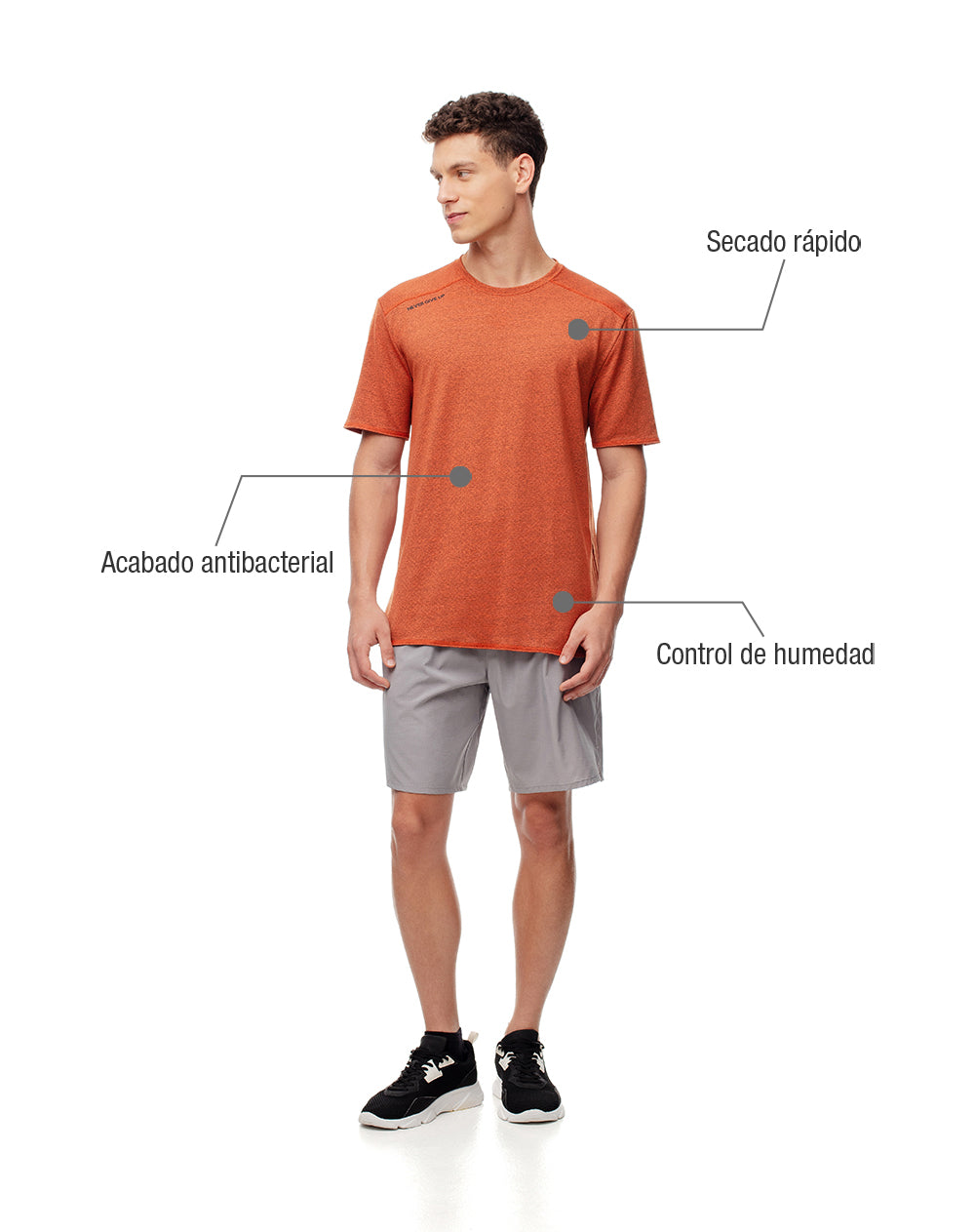 Camiseta deportiva control humedad naranja hombre