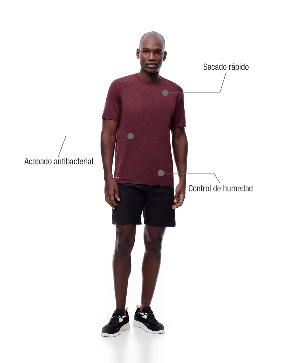 Camiseta deportiva control humedad vinotinto hombre