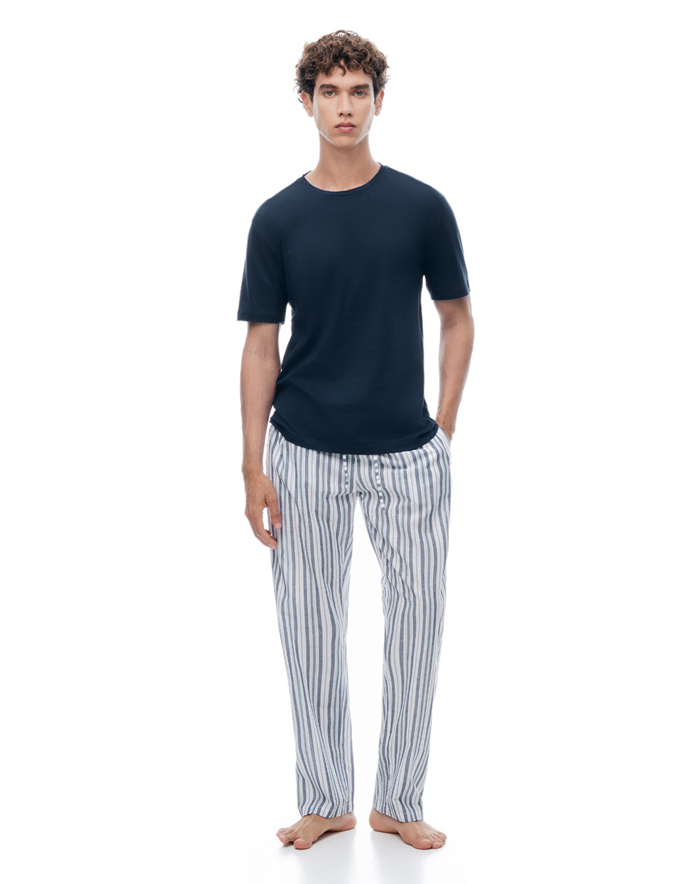 Pijama relaxed manga corta azul con rayas hombre