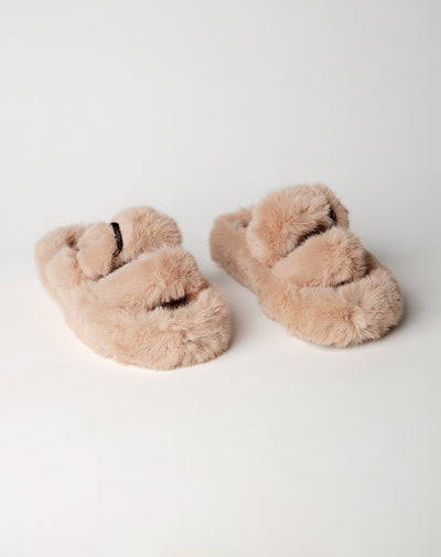 Pantuflas peluche beige mujer
