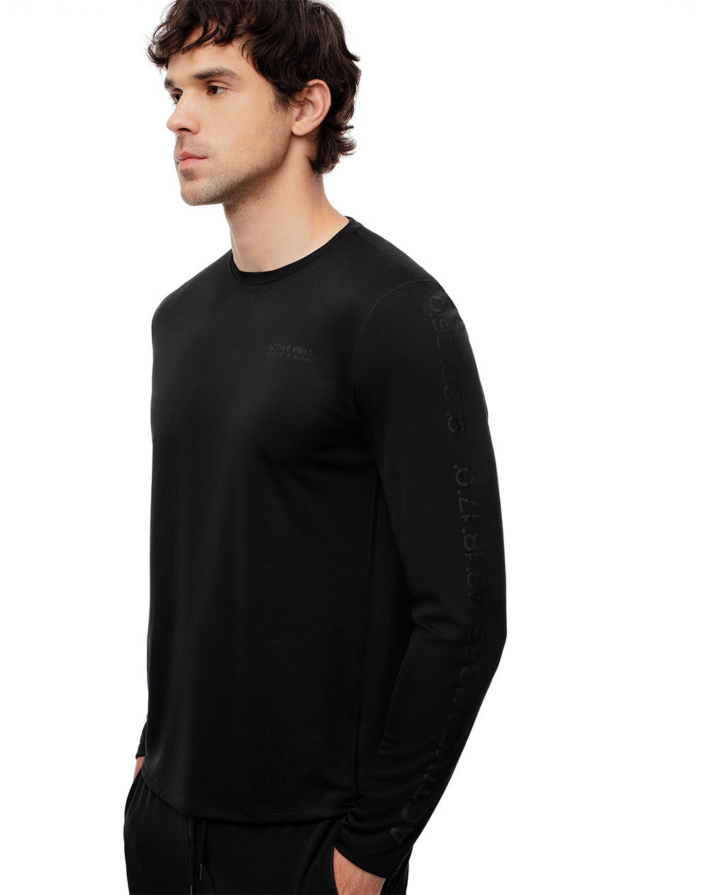 Camiseta Regular Fit Manga Larga Negra para Hombre GEF