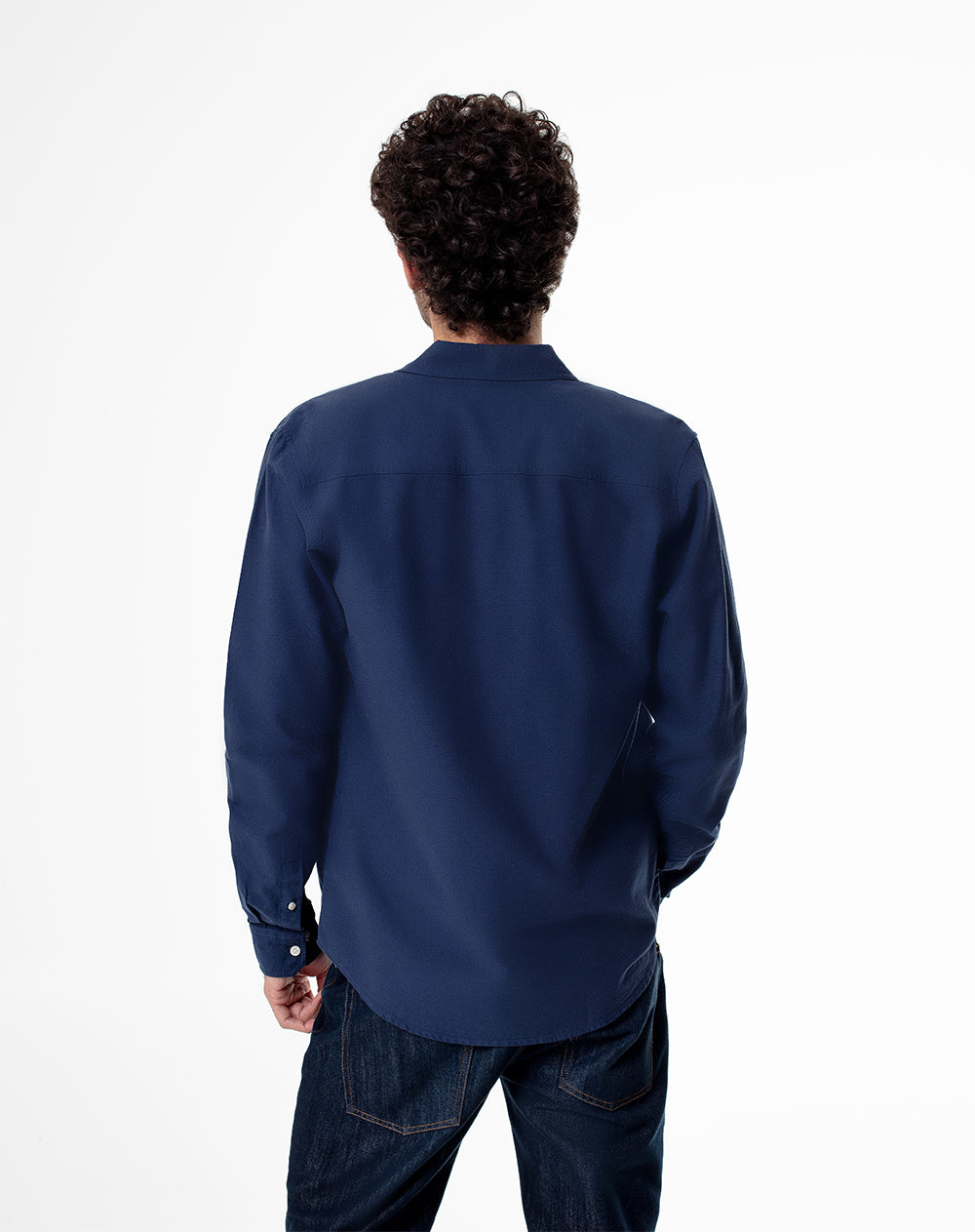 Camisa manga larga slim algodón azul hombre