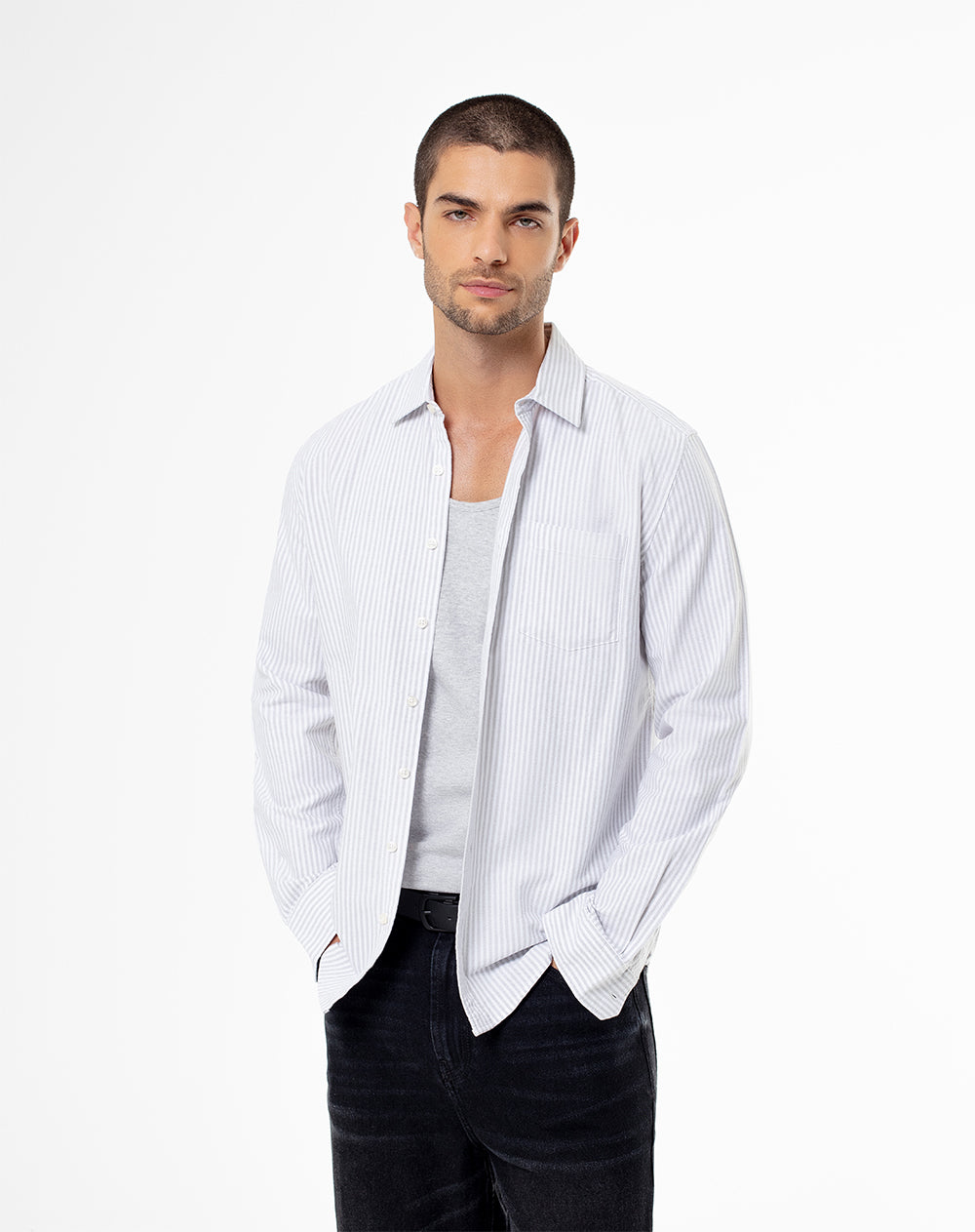 Camisa manga larga slim algodón rayas hombre