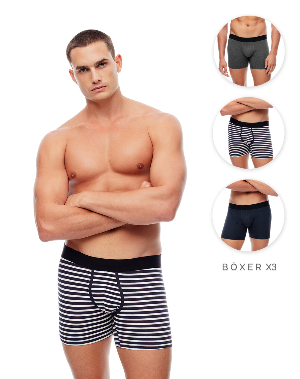 Bóxer medio jersey algodón x3unds surtido