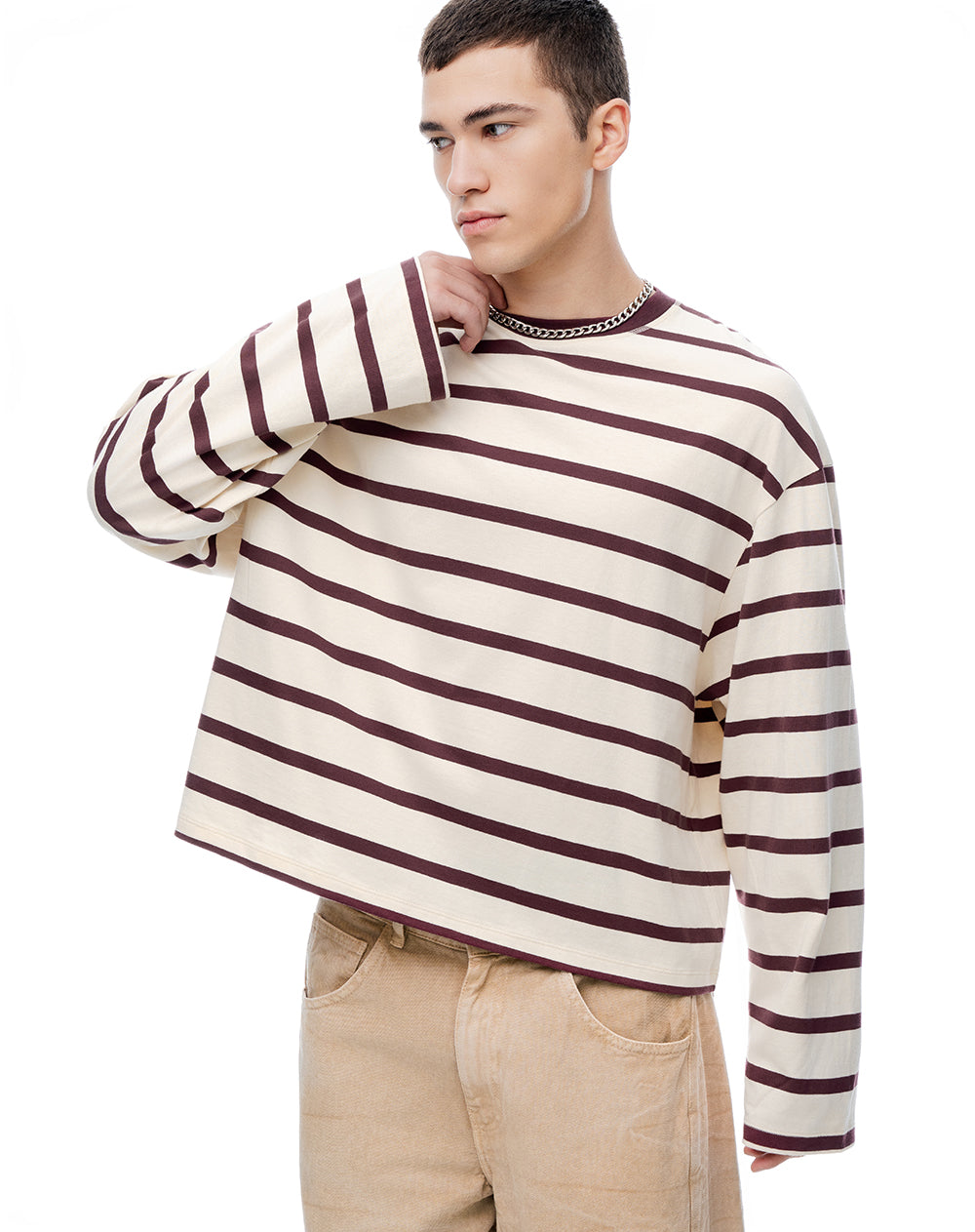 Camibuzo oversize vino tinto rayas hombre