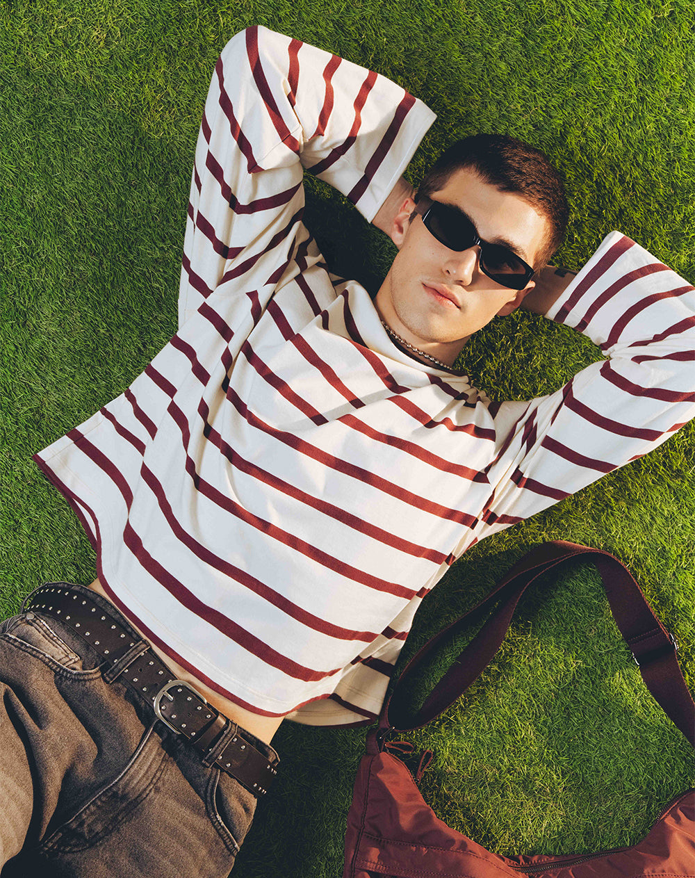 Camibuzo oversize vino tinto rayas hombre