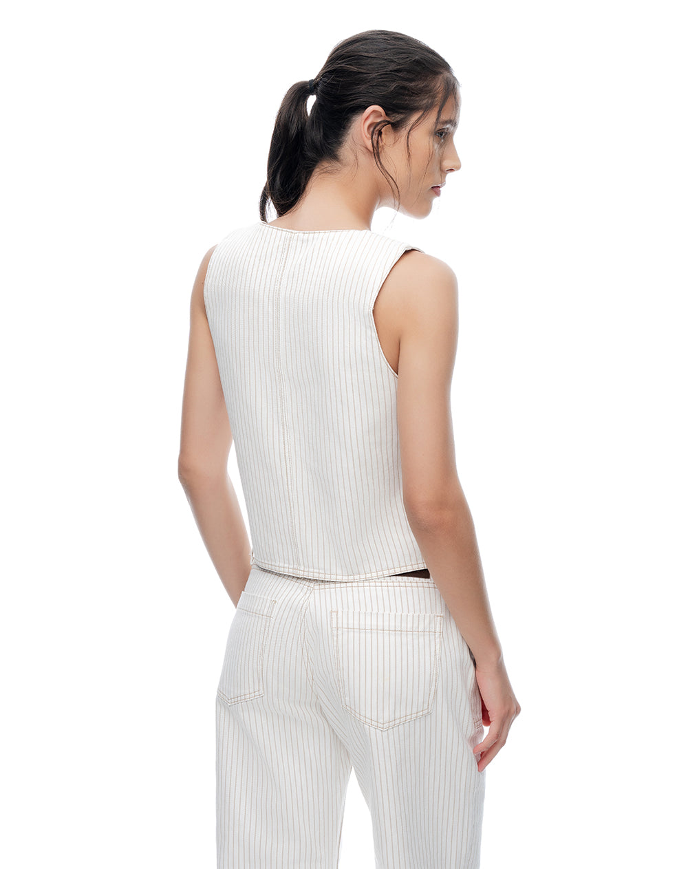 Chaleco denim crudo rayas mujer