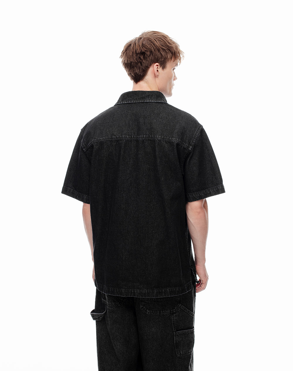 Camisa manga corta denim regular negra hombre