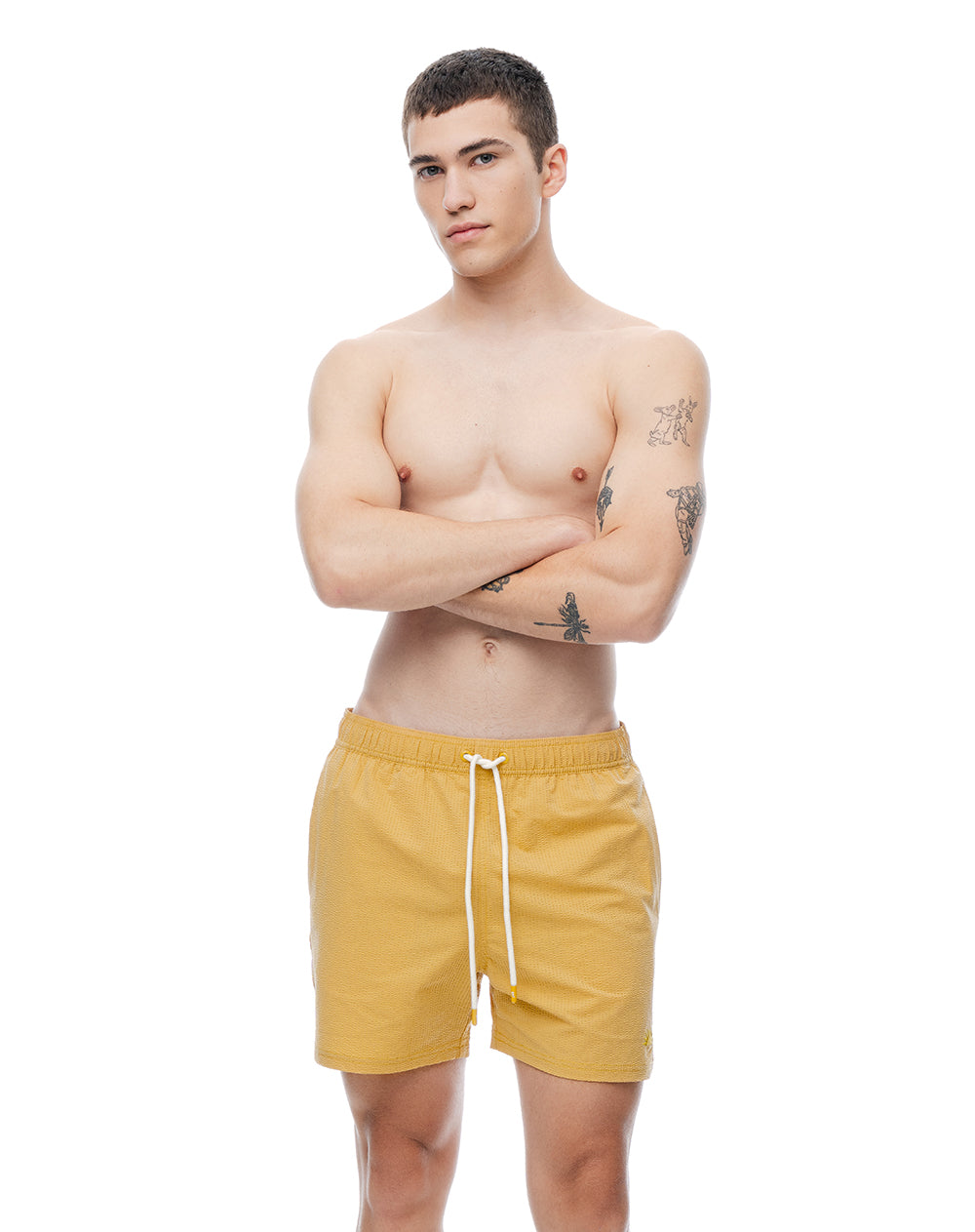 Pantaloneta de baño regular amarillo hombre