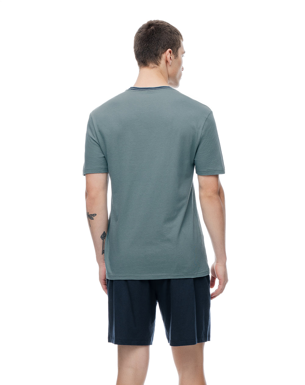 Camiseta + bermuda de pijama algodón verde hombre