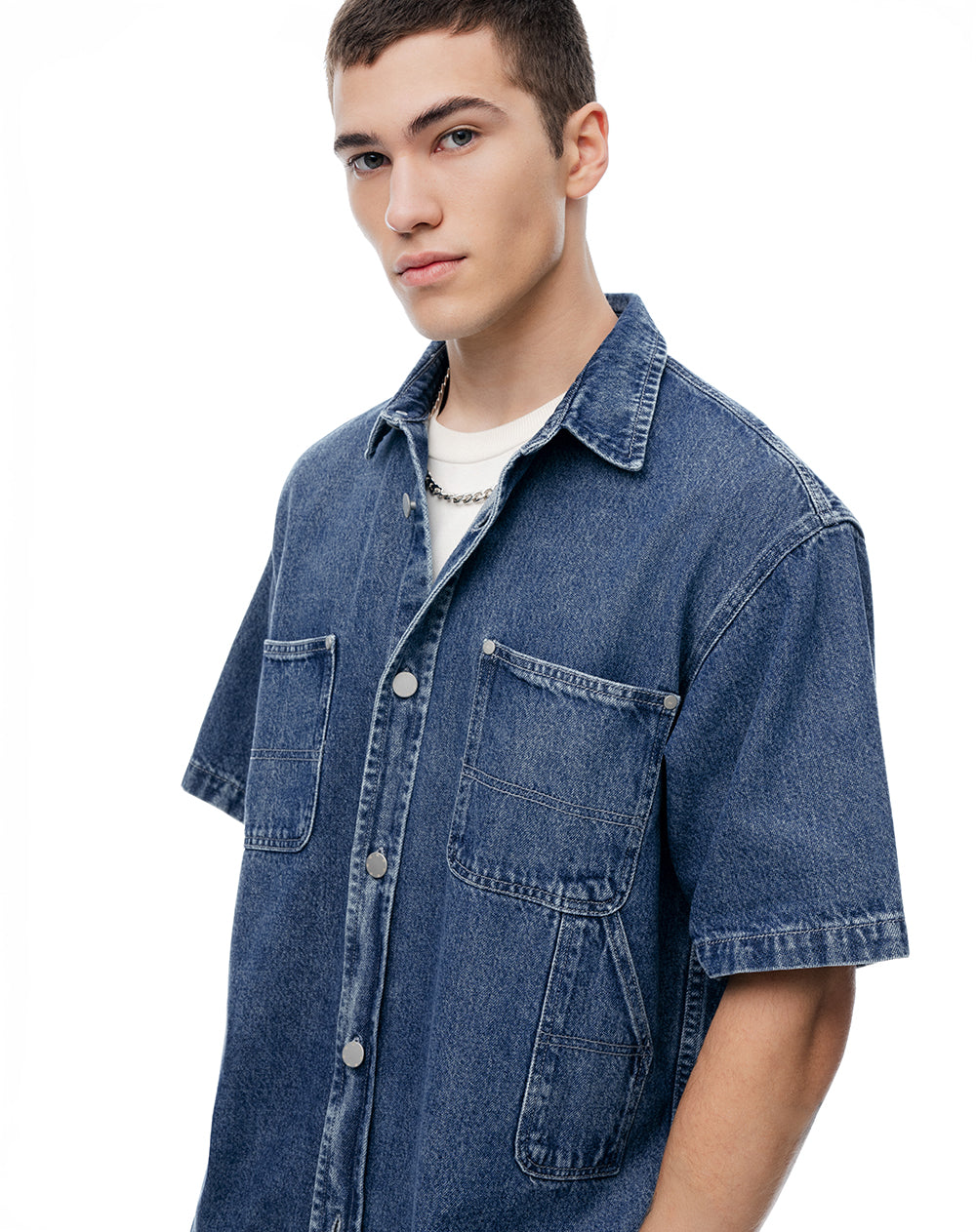 Camisa manga corta regular índigo medio hombre