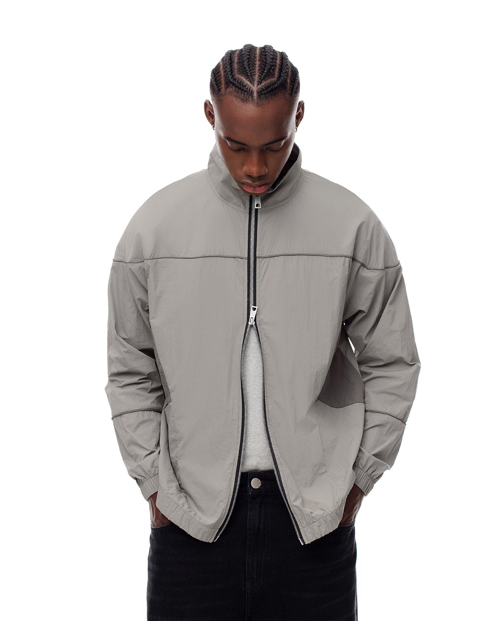 Chaqueta loose fit sin capucha gris con bloques