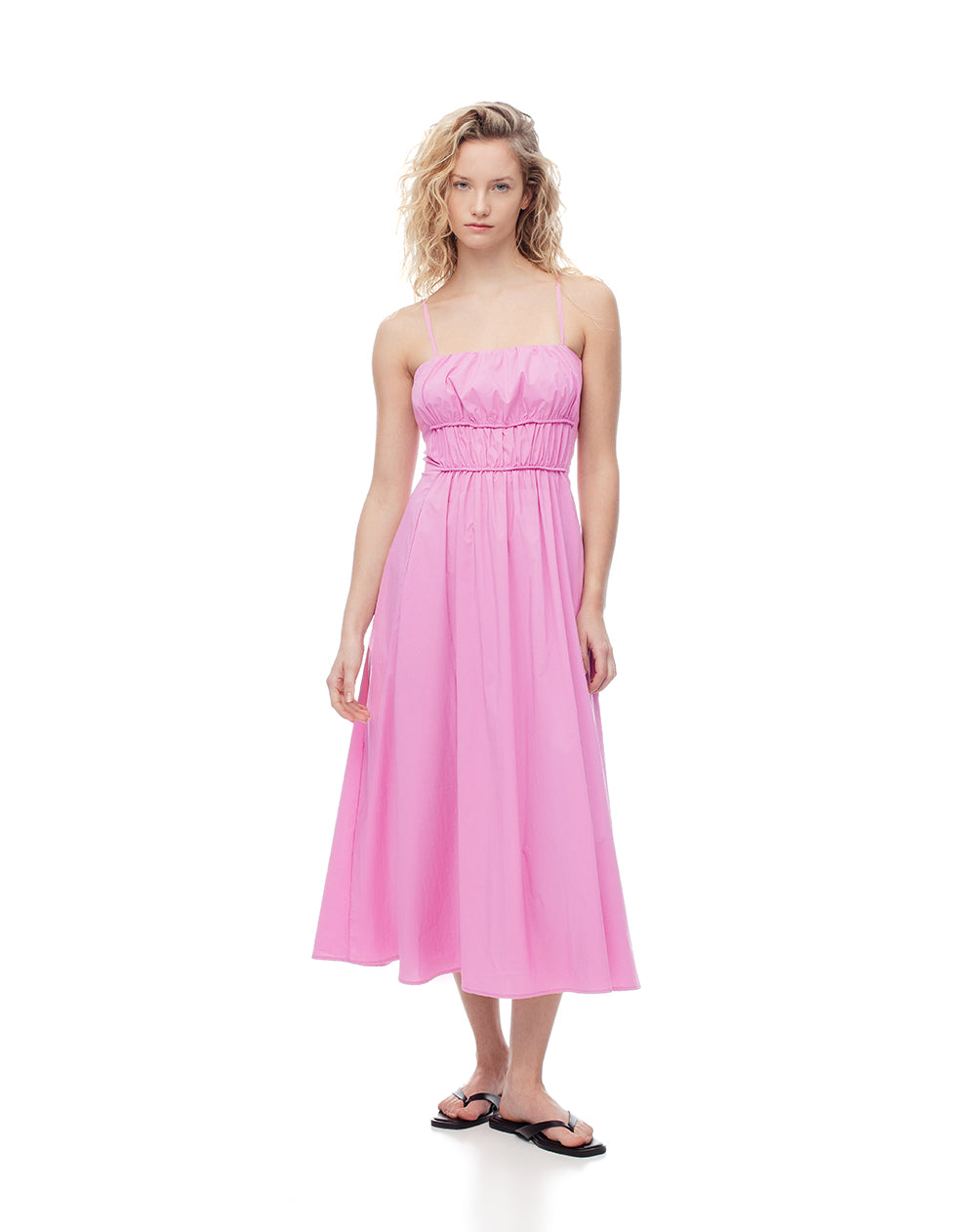 Vestido midi espalda anudada rosado mujer