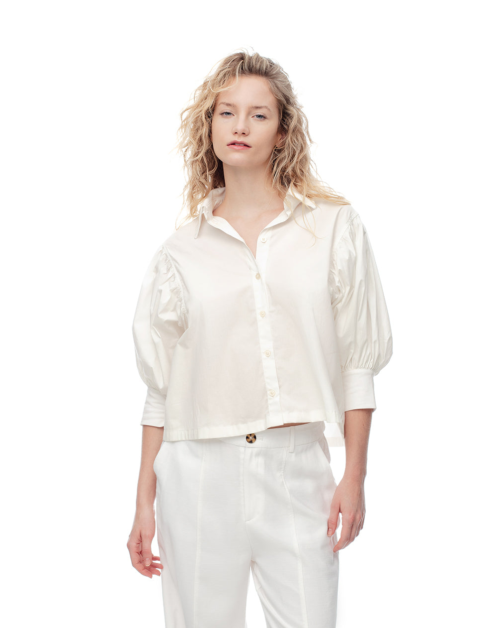 Camisa manga 3/4 oversize blanca mujer