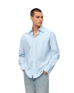Camisa manga larga regular algodón azul hombre