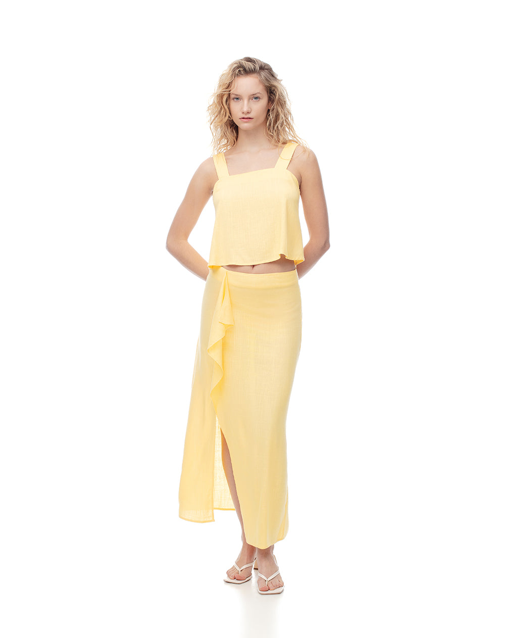 Falda midi tiro medio amarillo mujer