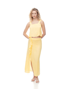 Falda midi tiro medio amarillo mujer