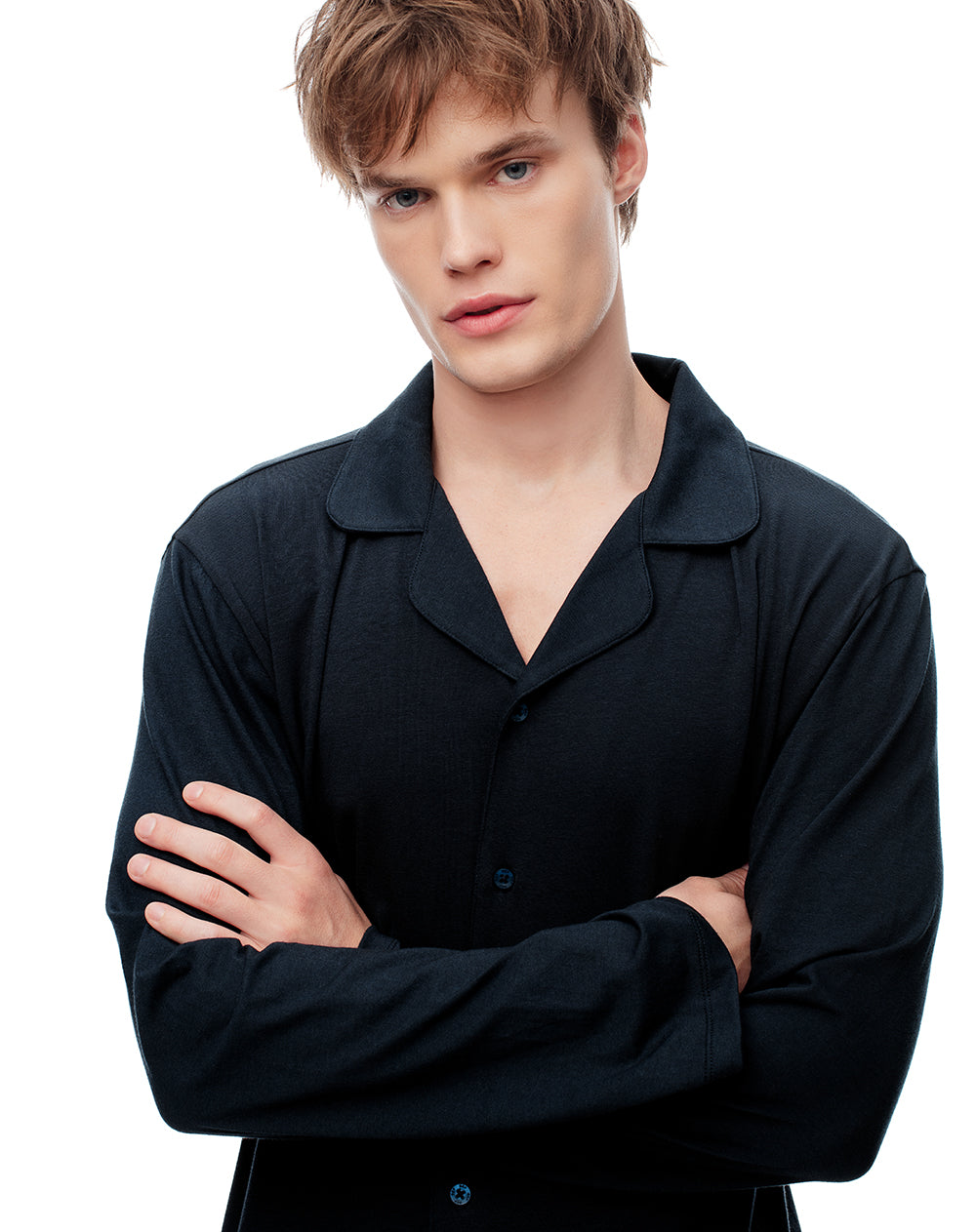 Pijama regular fit manga larga azul