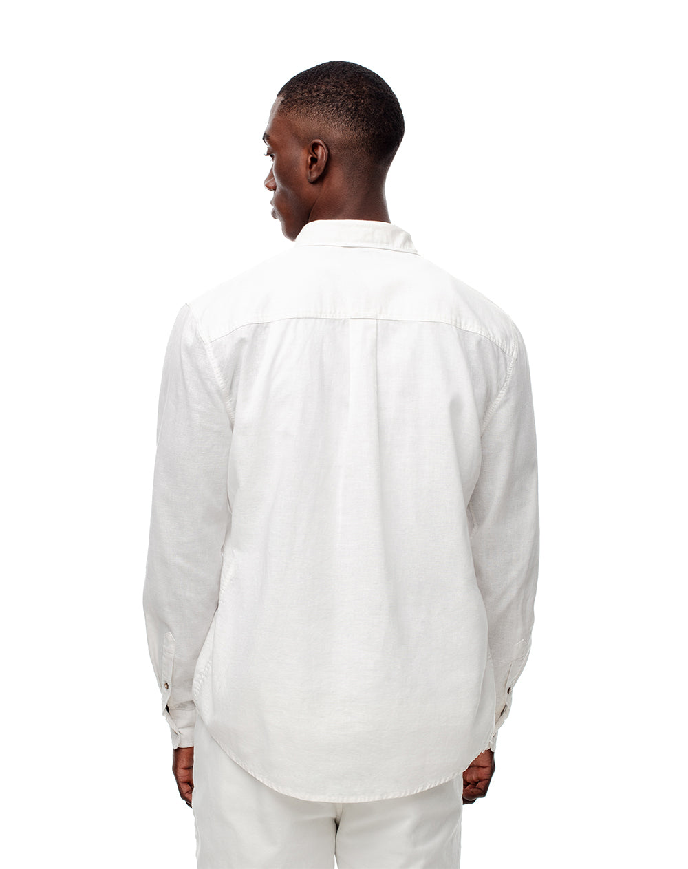 Camisa manga larga regular lino blanca hombre