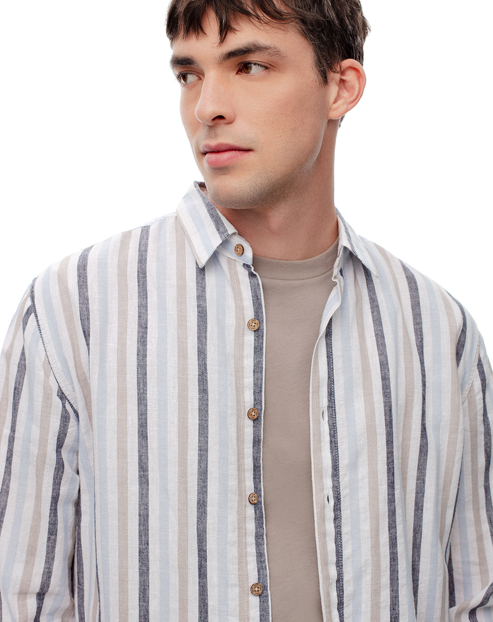 Camisa manga larga regular lino rayas hombre