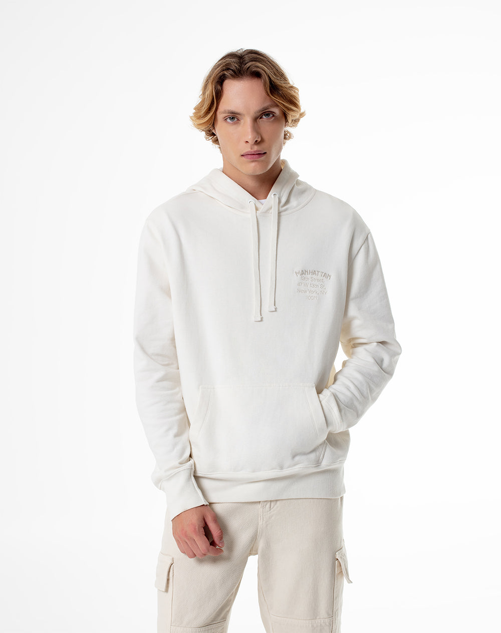 Buzo tipo hoddie algodón vainilla hombre