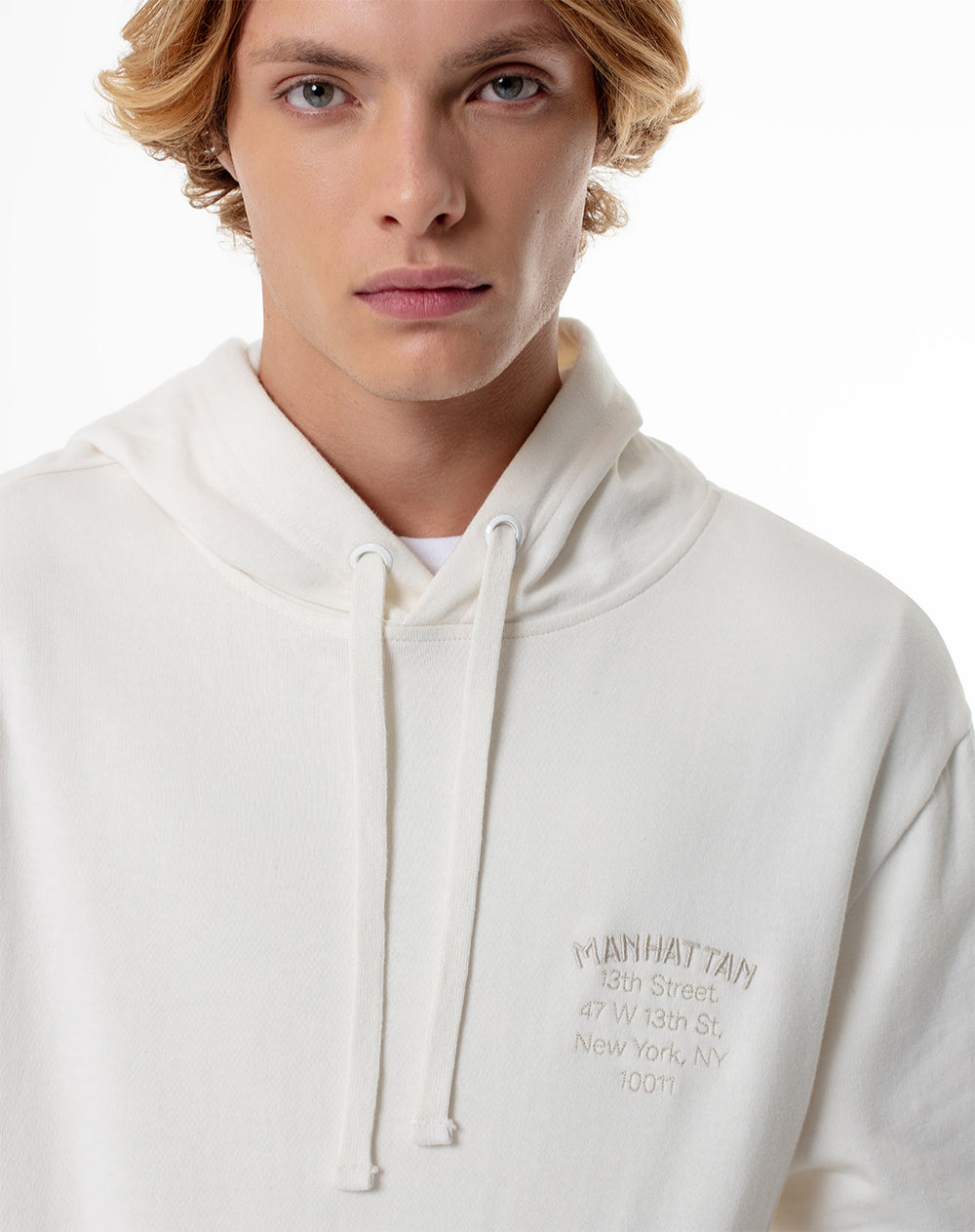 Buzo tipo hoddie algodón vainilla hombre