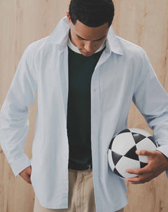 Camisa manga larga regular algodón azul hombre