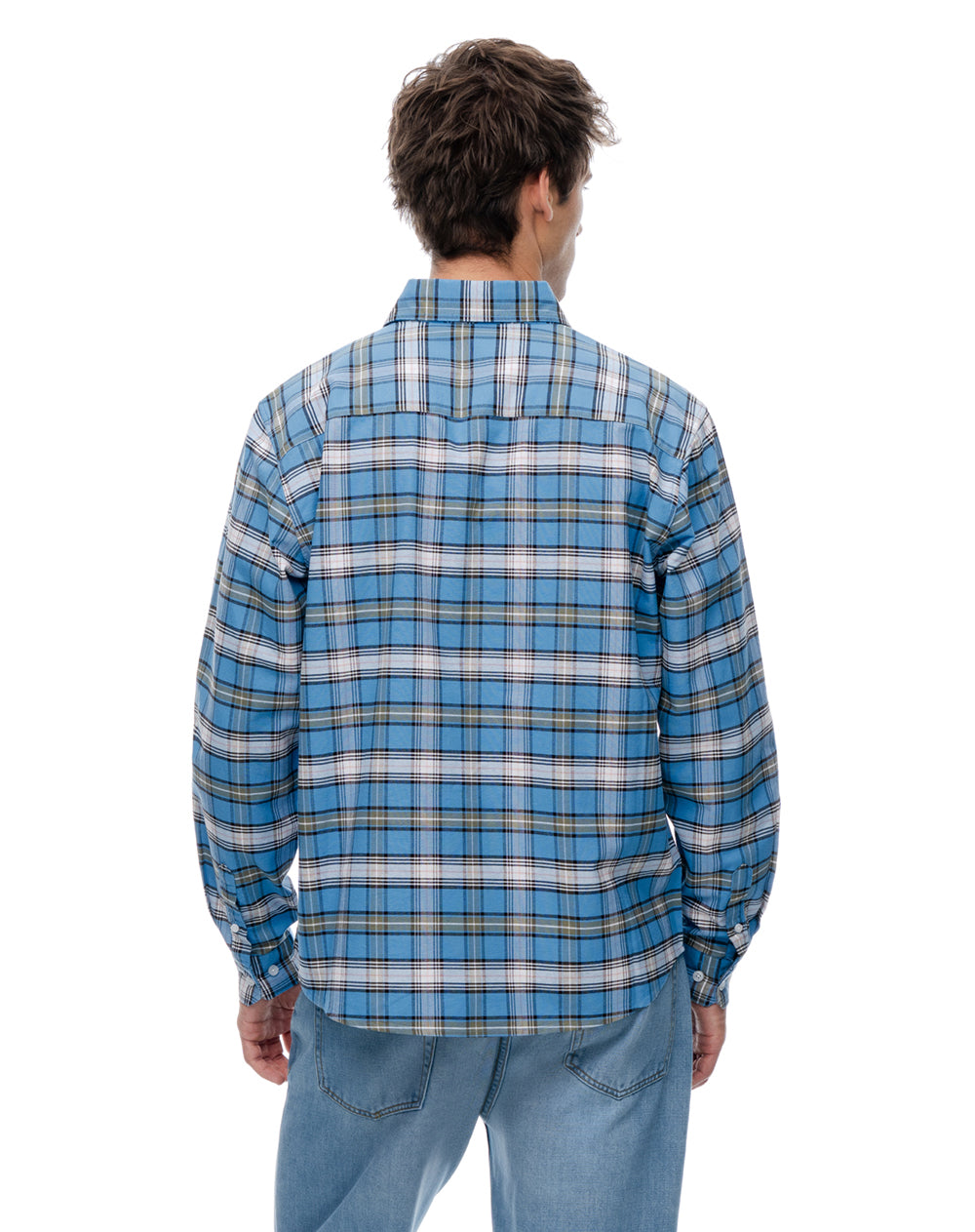 Camisa regular fit manga larga azul con cuadros