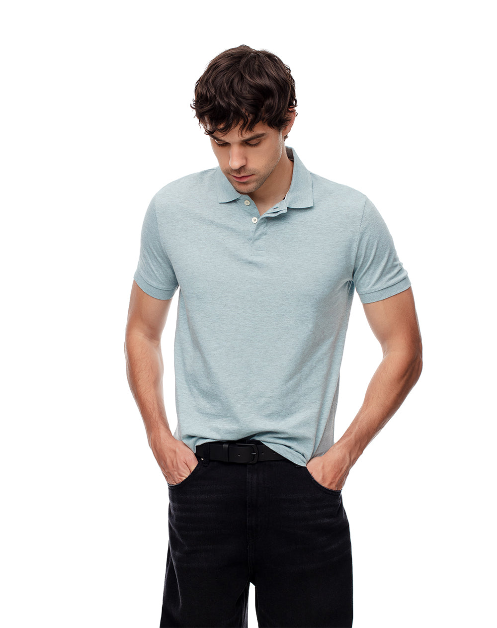 Polo slim algodón azul hombre