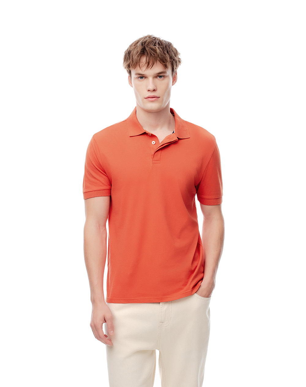 Polo slim algodón naranja hombre