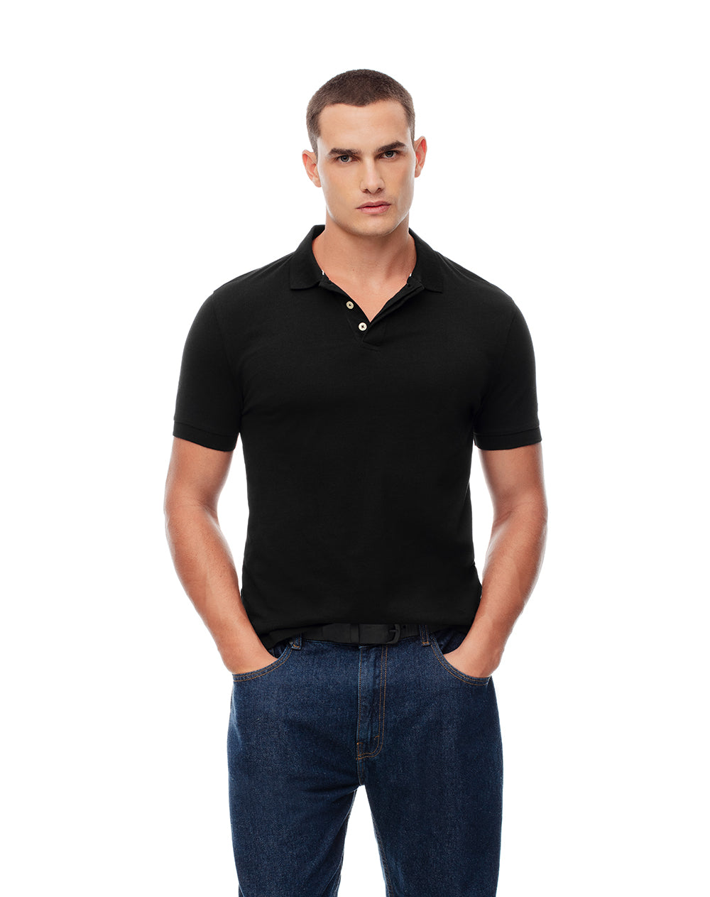 Polo slim algodón negra hombre