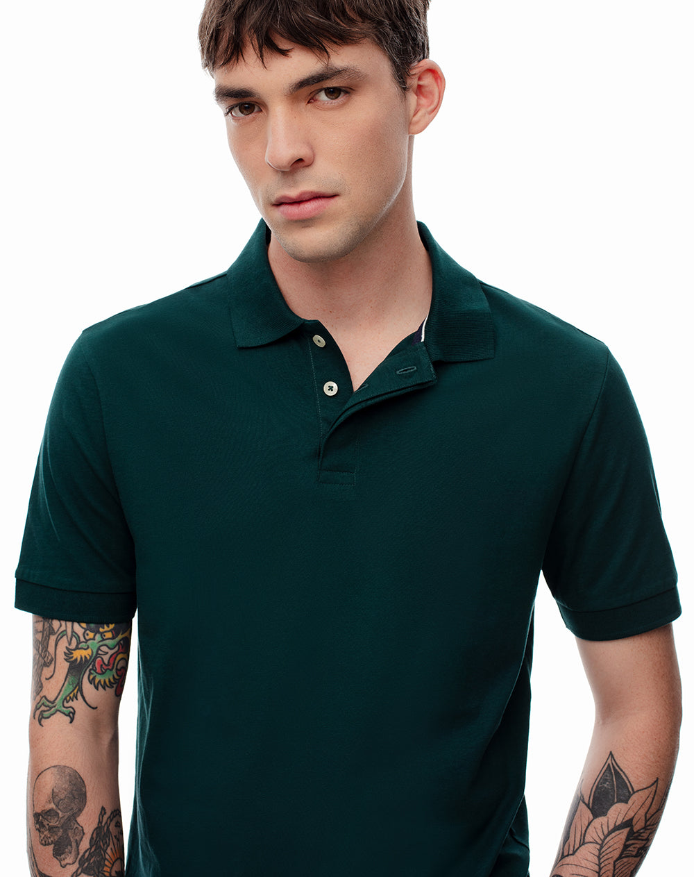 Polo slim algodón verde hombre