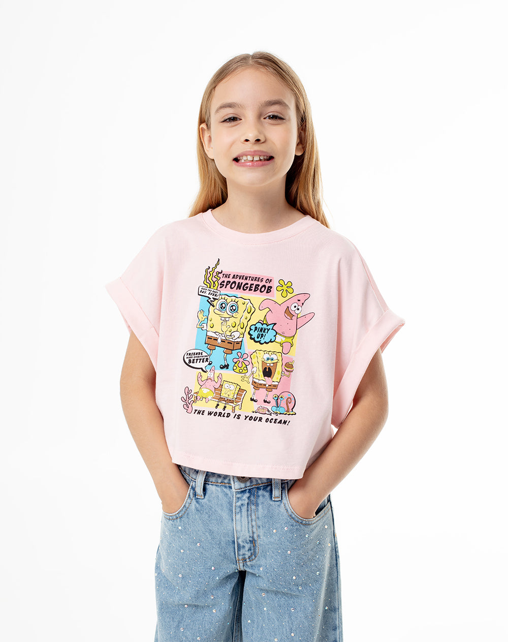 Camiseta regular Bob Esponja rosa niña