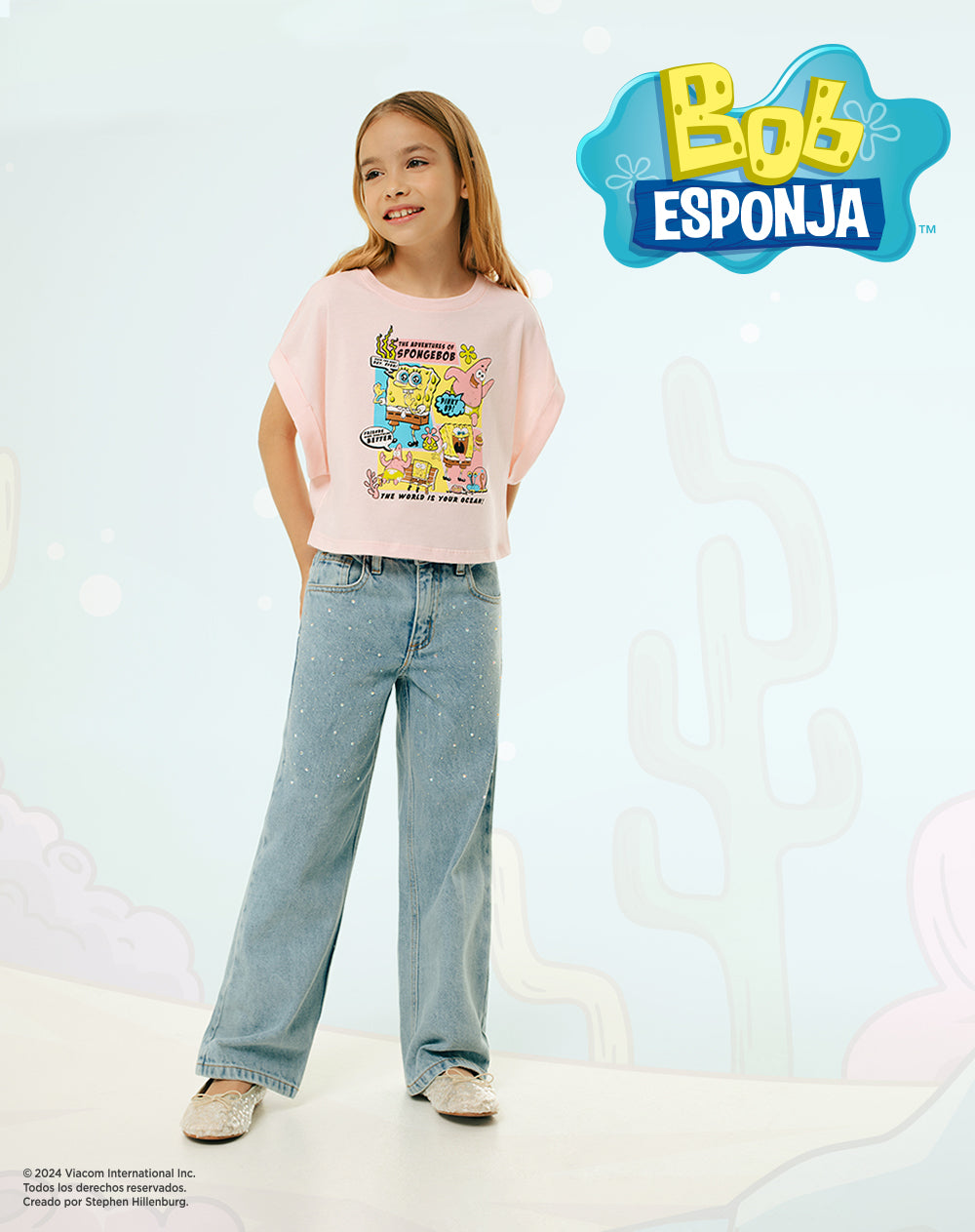 Camiseta regular Bob Esponja rosa niña
