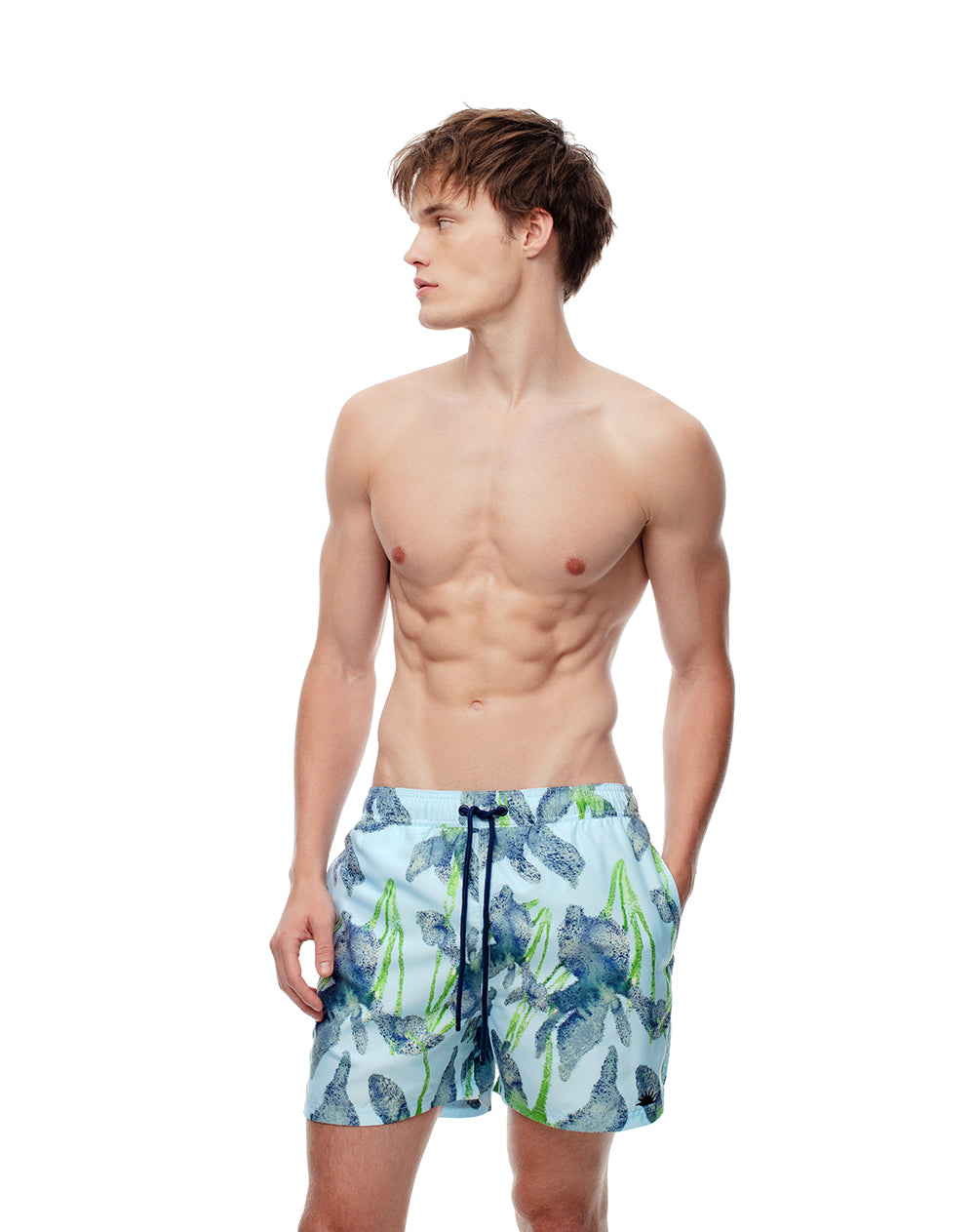 Short pantaloneta azul estampado