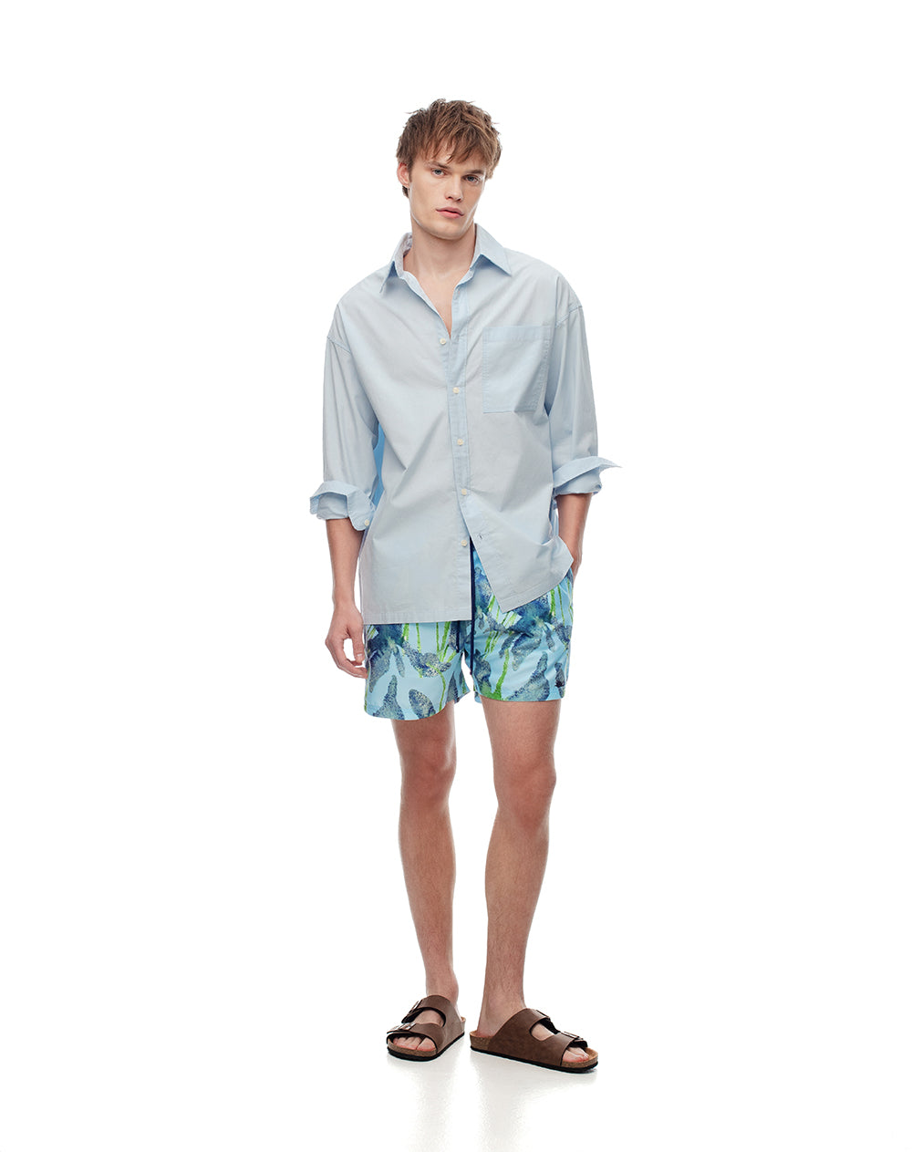 Short pantaloneta azul estampado