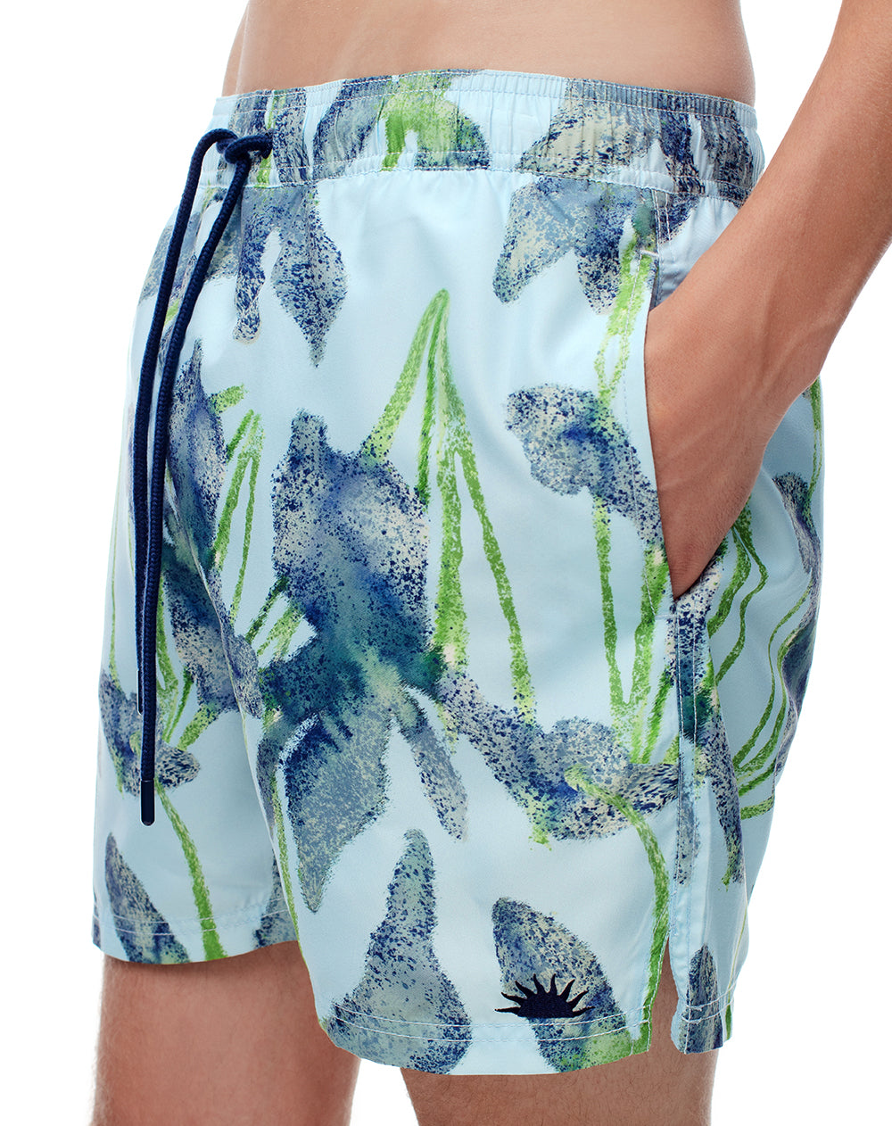 Short pantaloneta azul estampado