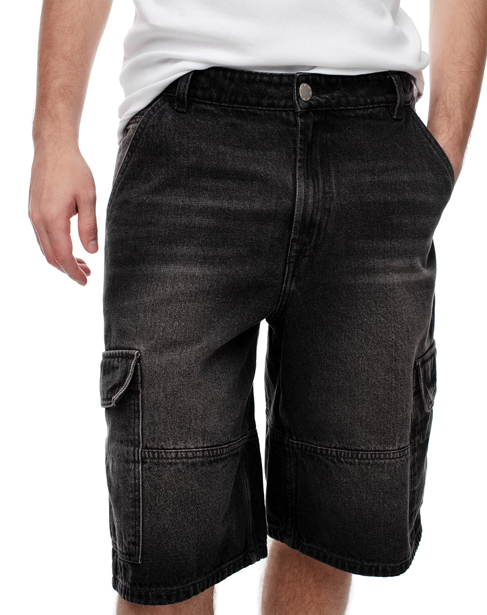Bermuda denim regular negro hombre