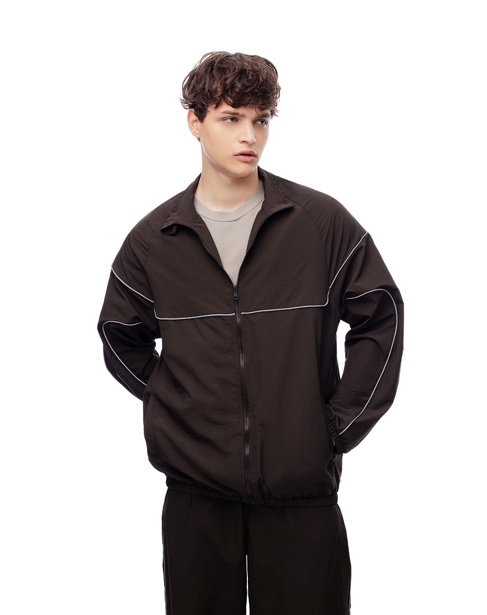 Chaqueta oversized fit sin capucha chocolate