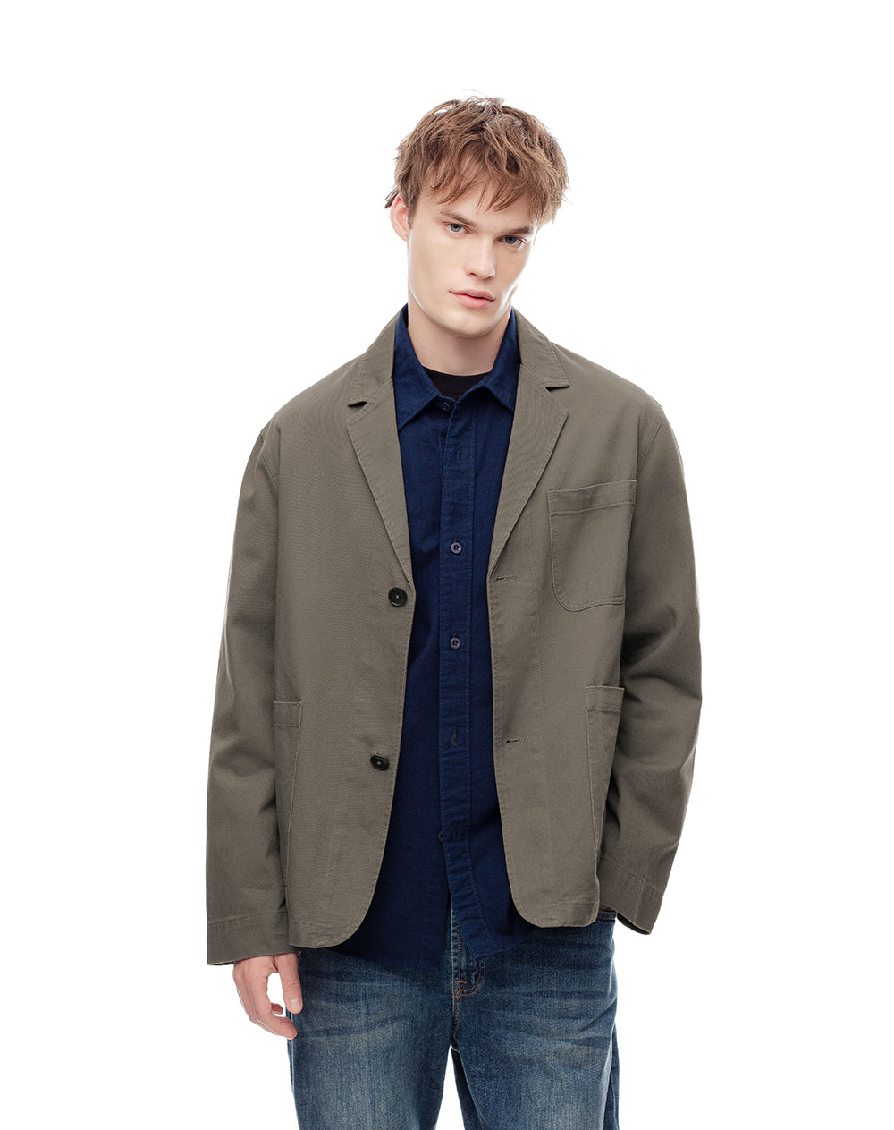 Chaqueta loose fit sin capucha café