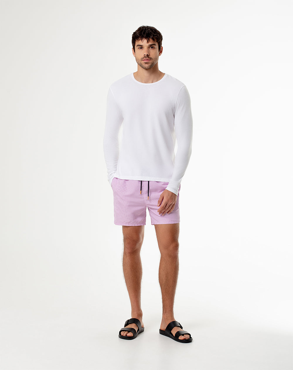 Pantaloneta de baño rosa cuadros hombre