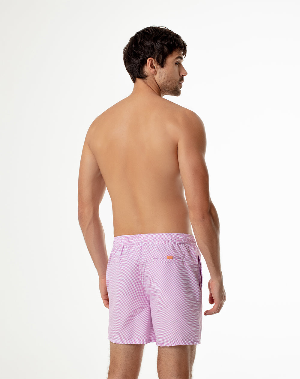 Pantaloneta de baño rosa cuadros hombre