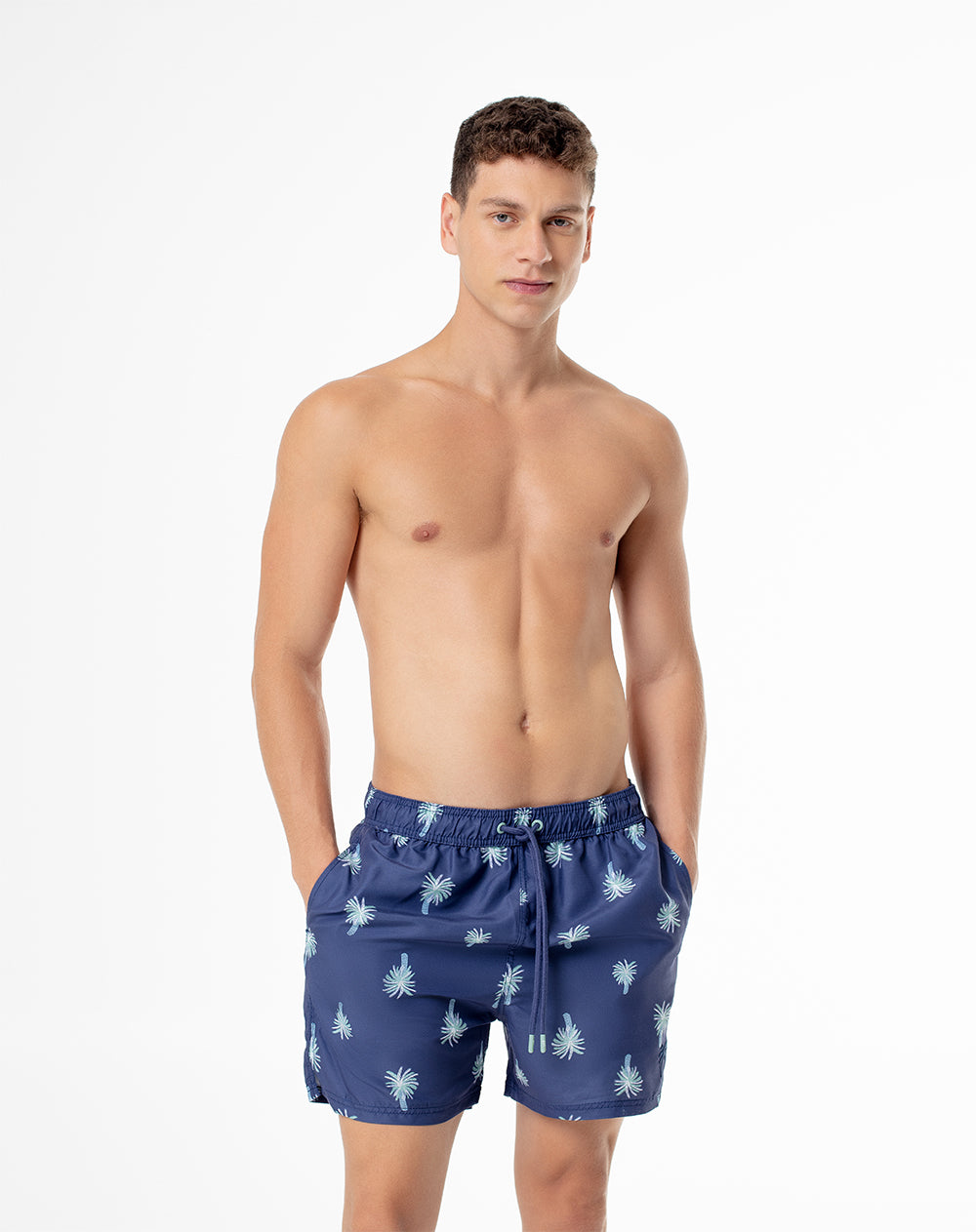 Pantaloneta de baño azul estampada hombre