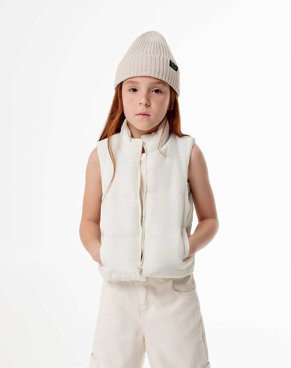 Chaleco acolchado crema niña